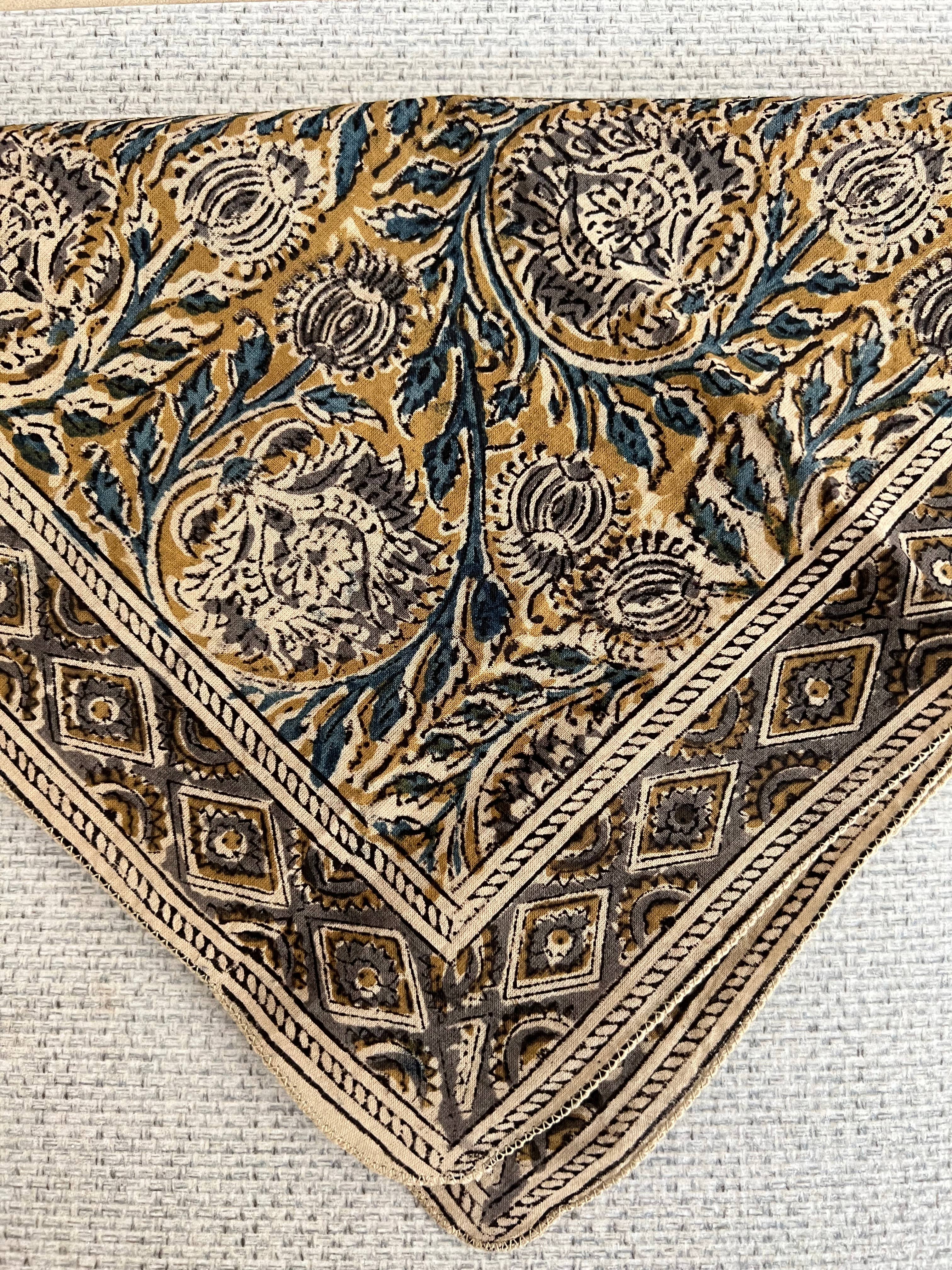 Flax and Indigo Kalamkari Bandana